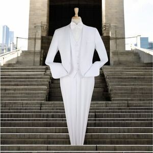 MEN'S ROYAL DIAMOND 3 PIECE SOLID WHITE 1 BUTTON VESTED SHAWL TUXEDO. TU-6.